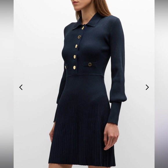 Veronica Beard Lauper Dress Ribbed Button Front A-line Mini Dress Navy Small - Picture 7 of 9